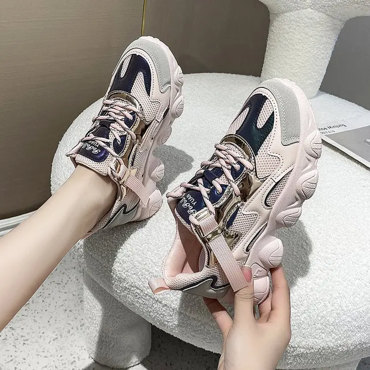 

Кроссовки женские на толстой подошве, повседневная обувь с вулканизированной подошвой, дышащие, на шнуровке, для бега