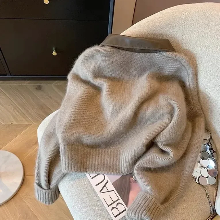 Осенне-зимний вязаный свитер с длинными рукавами и двойной молнией винтажный