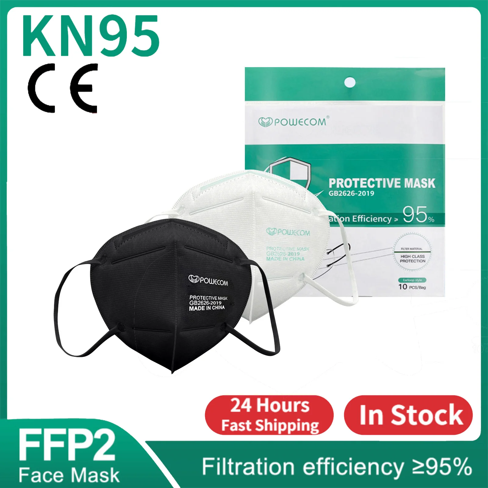 

10pcs ffp2mask Black kn95 mascarillas negra Adults 5Layers fpp2 approved kn95 CE Respirator Face Mask ffp2 reutilizable ffp3