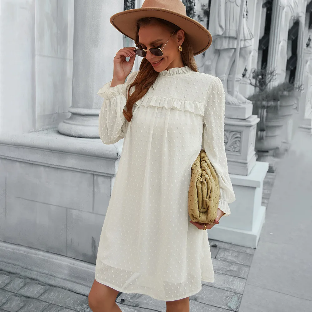 

Женское жаккардовое платье-трапеция, элегантное черное платье с длинным рукавом и пышными рукавами, весна-лето 2022