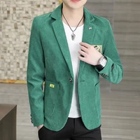 2022 spring and autumn new corduroy green suit coat mens fashion youth slim temperament handsome jacket trend m 4xl