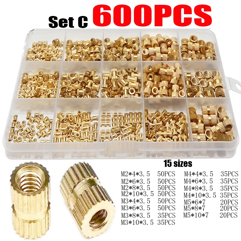 

1 Box 200/500/600pcs M2 M2.5 M3 M4 M5Solid Brass Copper Injection Molding Knurl Insert Nut Embedded Nutsert Assortment Kit Set