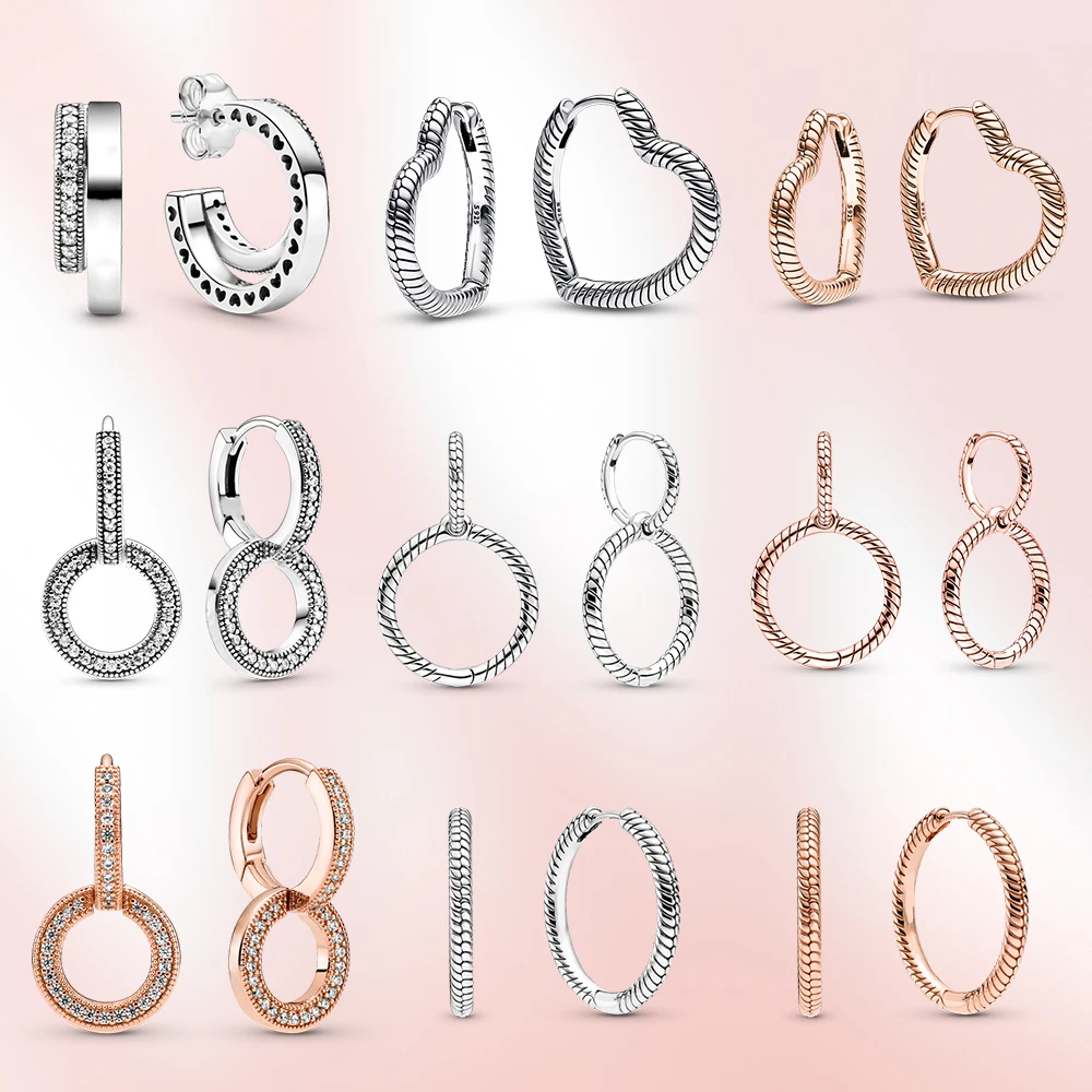 

925 Sterling Silver Earrings Love Heart Earrings Moments Heart Charm Hoop Earrings Fit original earring women fashion jewelry