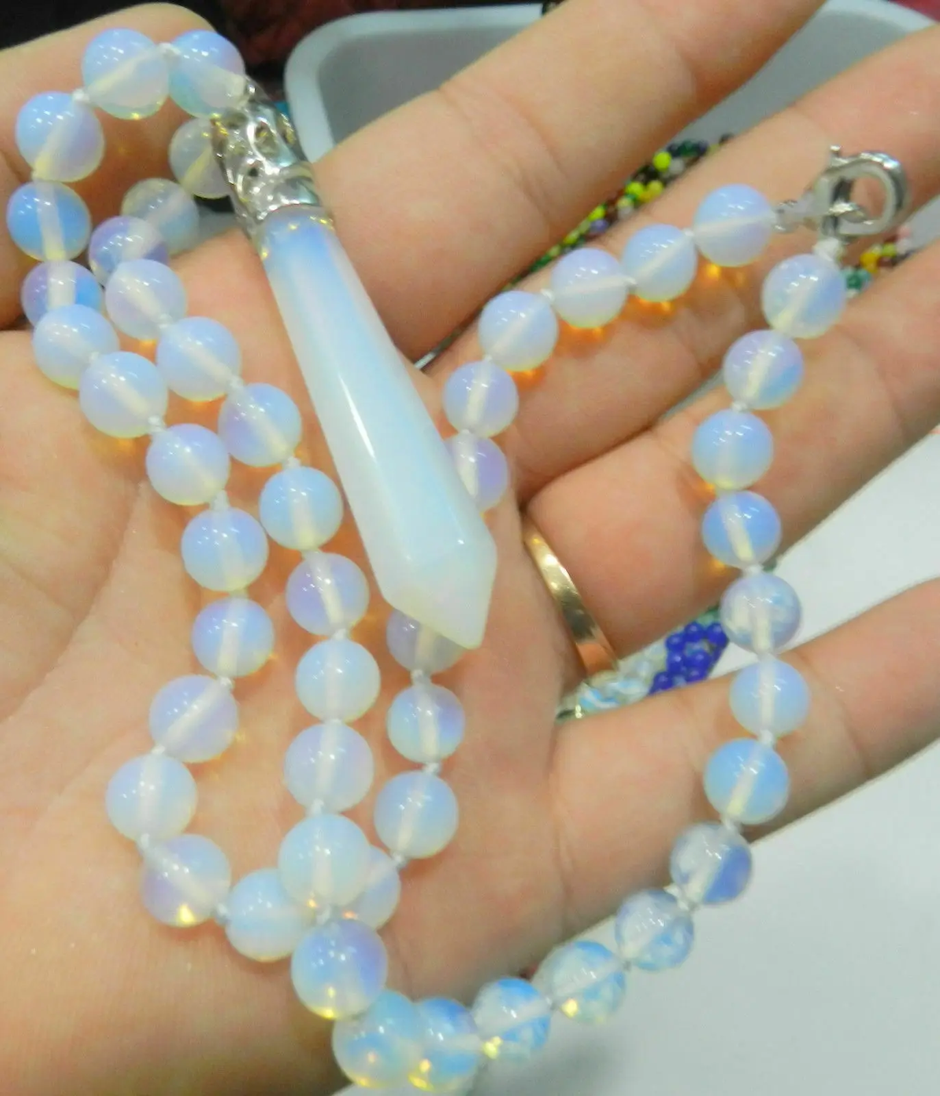 

Details about Hexagonal Gemstone Healing Chakra Reiki Opal Opalite Stone Pendant Necklace 18"