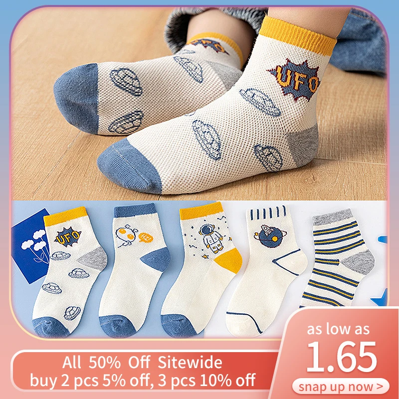 

5Pairs Cartoon Print Children Short Sock Summer Mesh Breathable Toddler Socks Thin Cotton Kids Sox Boy Girl Kid Sokken Calcetine