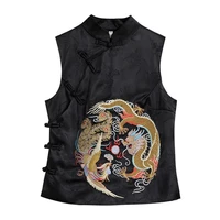 2022 traditional ethnic chinese vest clothes retro chinese style modern women vest jacket black oriental casual tang suit tops