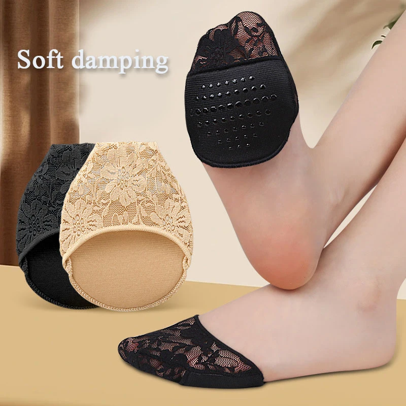Forefoot Pads Half Palm Socks Insoles High Heels Slipper Non-slip Silicone Breathable Summer Female Lace Flowers Foot Cushion