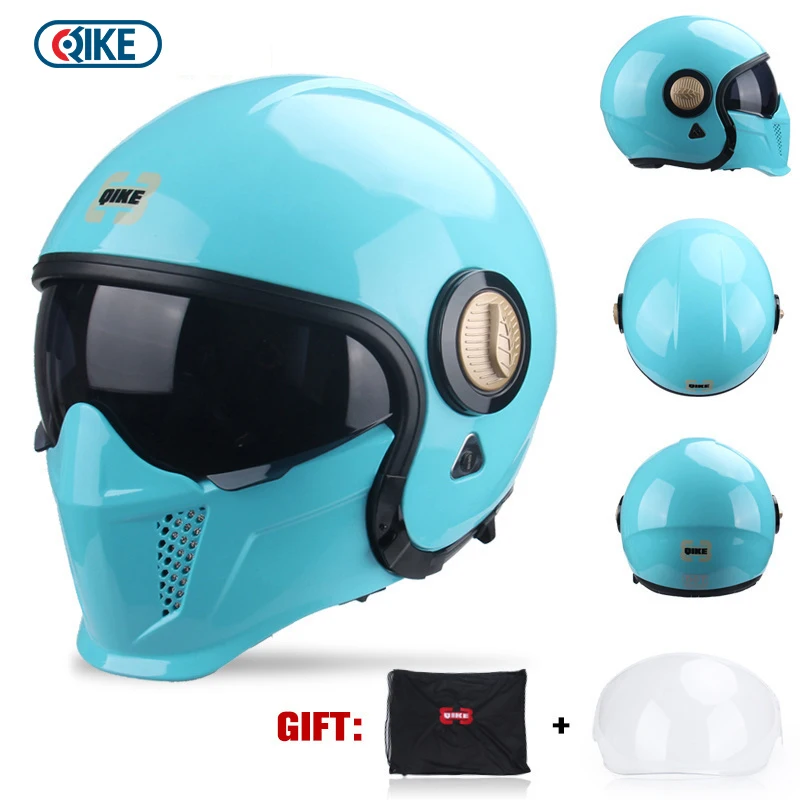 DOT Approved High Quality QIKE Full Face Motorcycle Cruiser Helmet Four Seasons Open Face Combination Helmets Cascos Para Moto