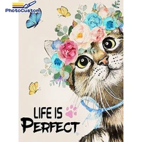 photocustom diy oil painting by numbers flower cat home decoration pictures by numbers animals full square round set for adults