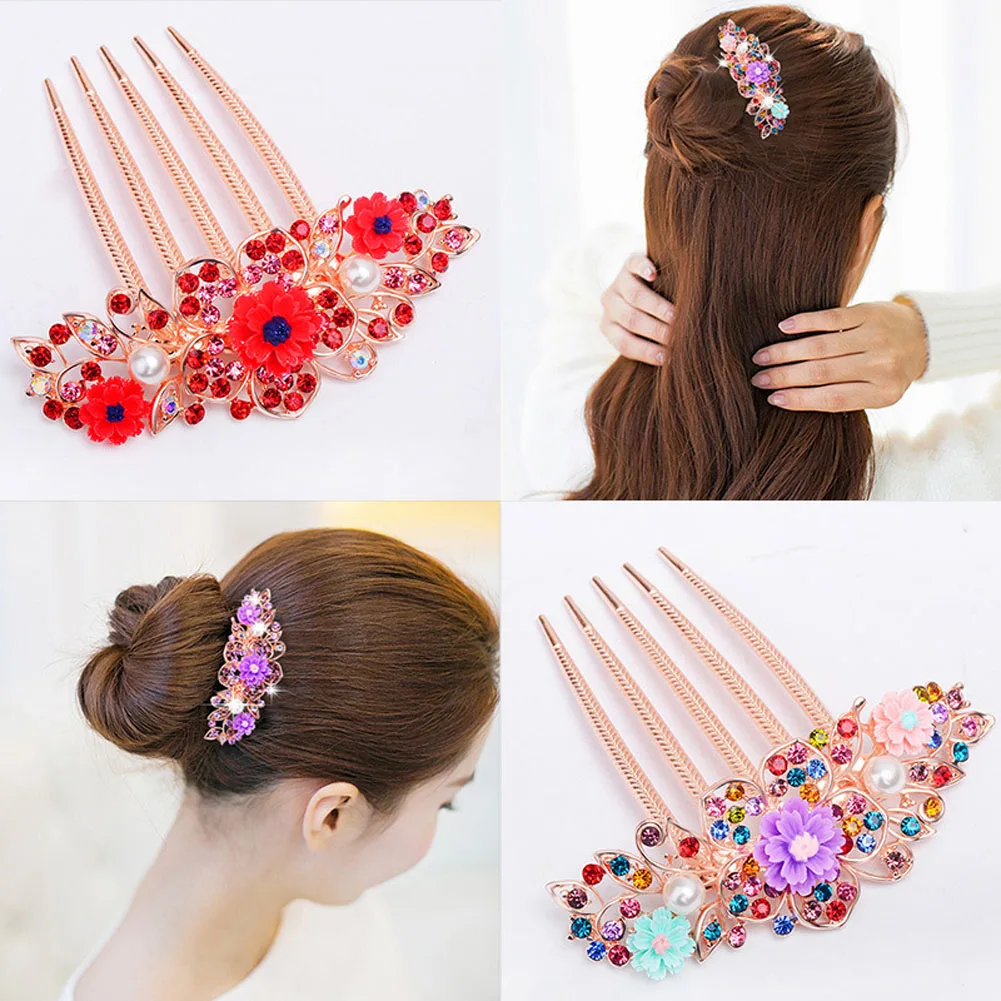 

Bridal Crystal Hair Jewelry Bride Hair Clips Flower Hairpin Headwear Rhinestone Hair Comb Hair Sticks Hairdressing