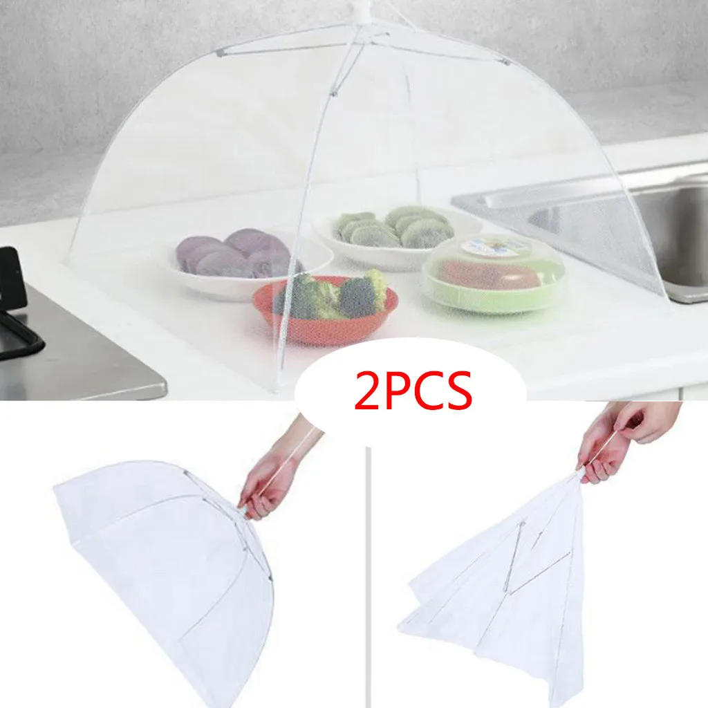 

2PCS Large Pop-Up Mesh Screen Protect Food Cover Tent Dome Net Umbrella Picnic Kitchen Folded Mesh Anti Fly Mosquito Umbrella