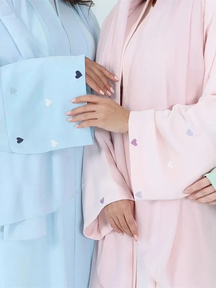 Модное открытое кимоно с вышивкой в виде сердца абайя для женщин роскошный