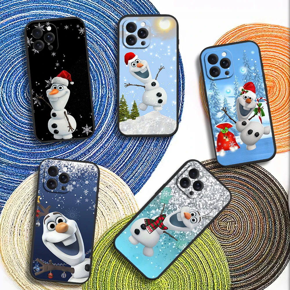 Милый рождественский чехол для телефона MINISO O-Olaf iPhone 12 11 14 15 13 16 Max Plus Pro черный