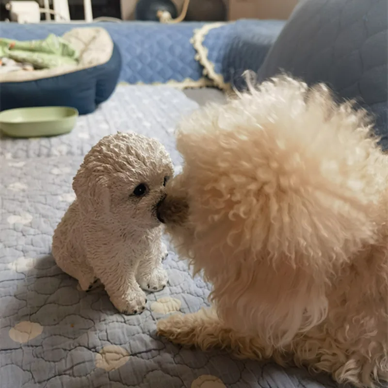 

Lovely White Bichon Frise Simulation Ornaments Small White Dog Model Home Room Decoration Resin Crafts Mini Garden Accessories