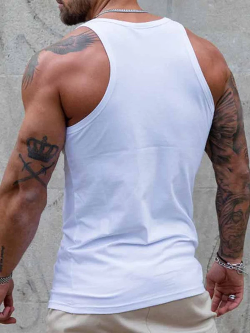 Майка мужская для фитнеса и бодибилдинга Модная белая майка без рукавов одежда