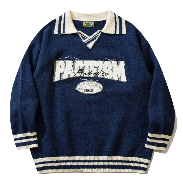 

Мужской свитер с воротником-поло, в стиле Харадзюку