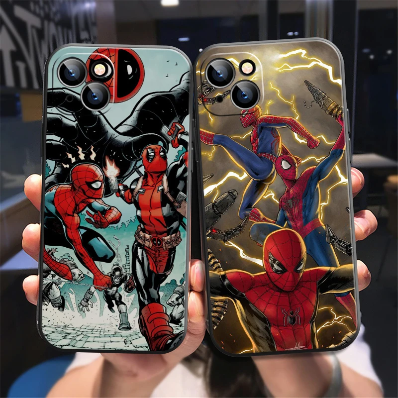 

Marvel Spider-Man Phone Case For iPhone 13 12 11 Pro 12 13 Mini X XR XS Max SE 6 6s 7 8 Plus Liquid Silicon Soft Carcasa Back