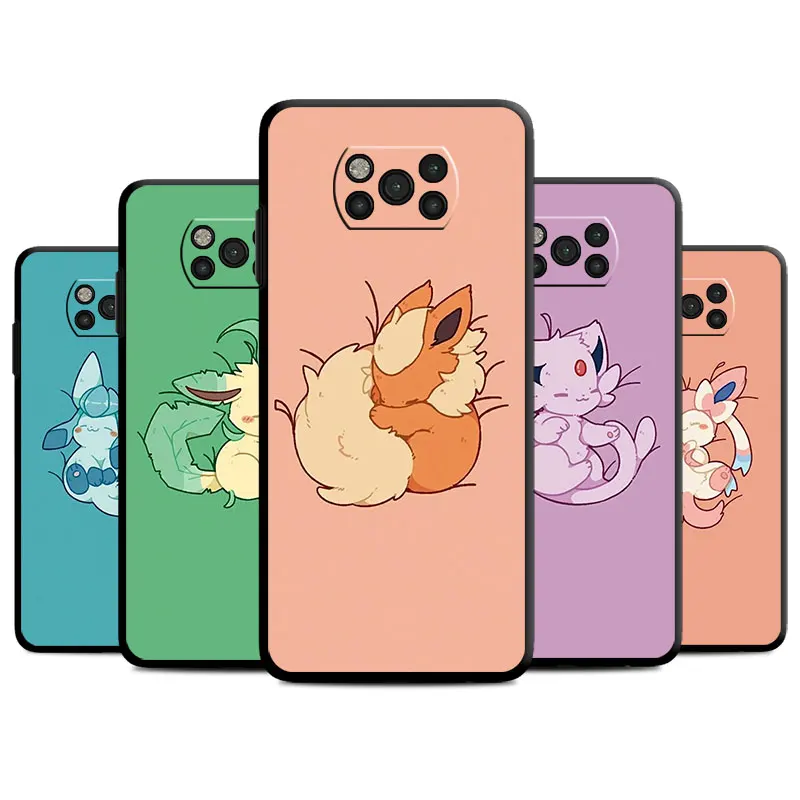 

Pocket Monster Eevee Case For Xiaomi Mi Poco X3 X4 NFC M3 M4 Pro C40 F3 F4 GT F1 11T 11 Redmi Note 10 9 Pro 9S Black Cover
