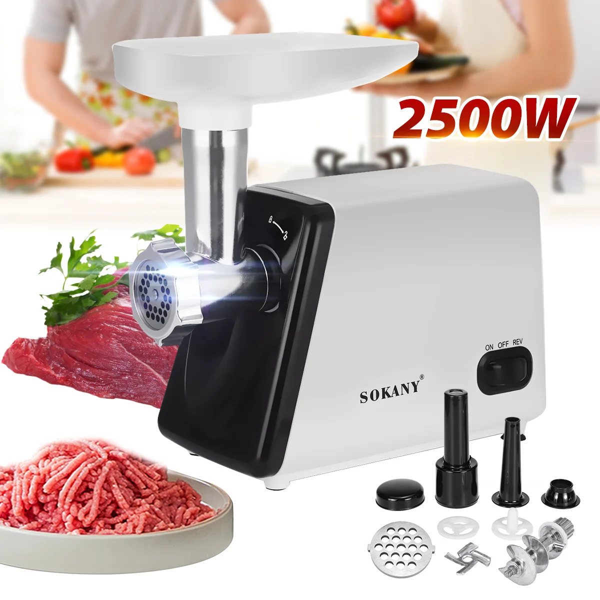 220V Electric Meat Grinder Stainless Steel Powerful Electric Grinder Sausage Stuffer Meat Food Processor for Kitchen Appliance
