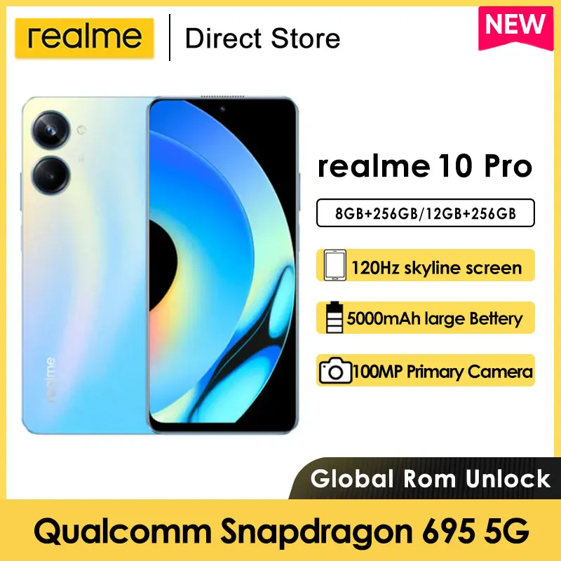 realme 10 Pro Cellphone Snapdragon 695 5G Processor 6.72'' 5000mAh 100MP Rear camera 33W Charger Android Smart Phone