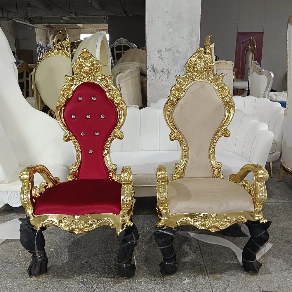 

2PCS Royal Wedding Antique King And Queen Throne Chairs Princess Chairs Rental Furniture