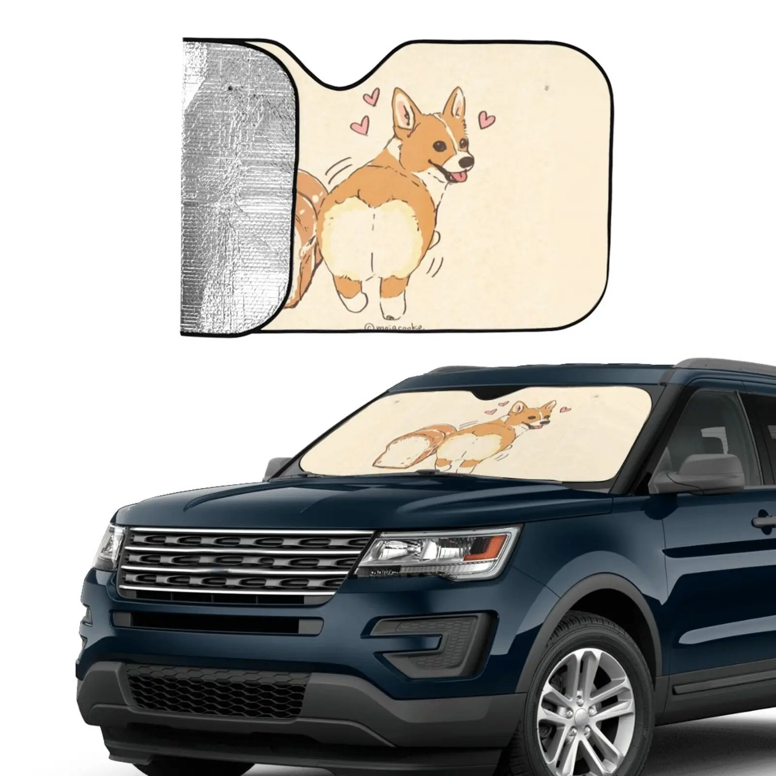 

Automobile Sunshade Cover Cute Little Animal Corgi Car Sun Visor Front Windshield Waterproof Protector