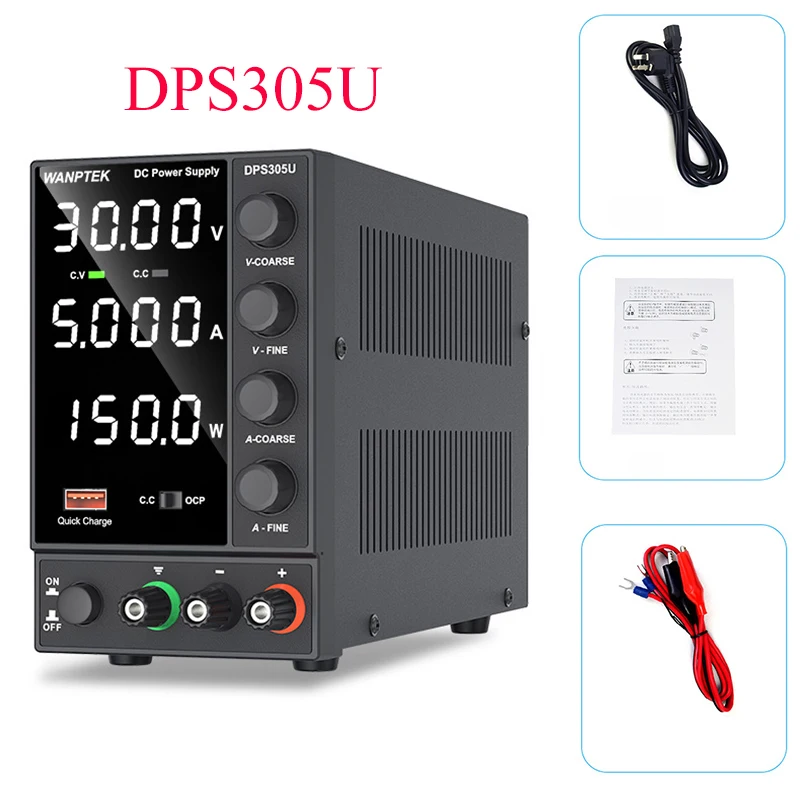 

WANPTEK DPS305U 0-30V 0-5A 150W Switching DC Power Supply 4 Digits Adjustable Mini Power Supply AC 115V/230V 50/60Hz