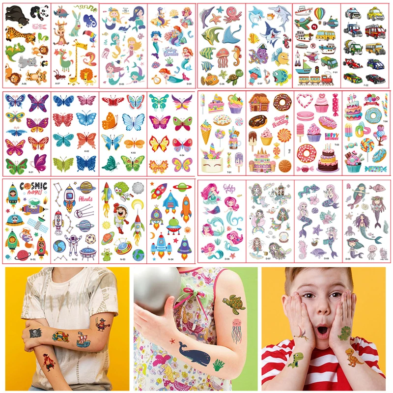 10Sheets Children Cute Cartoon Unicorn Temporary Tattoo Stickers Baby Shower Kids Body Makeup Sticker Tattoos Mermaid Party |