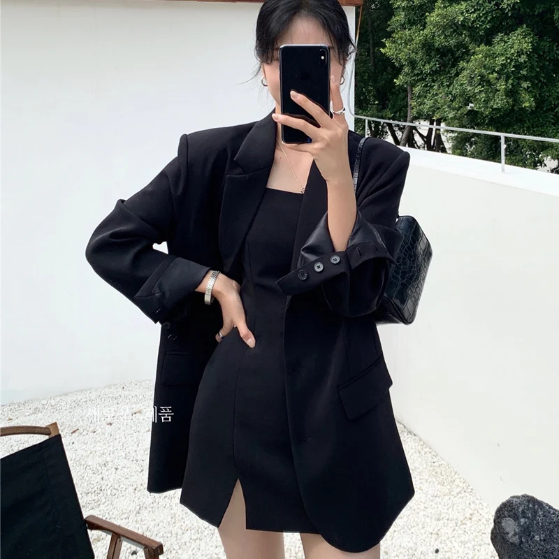 Блейзер Женский однотонный на пуговицах базовый свободный однобортный