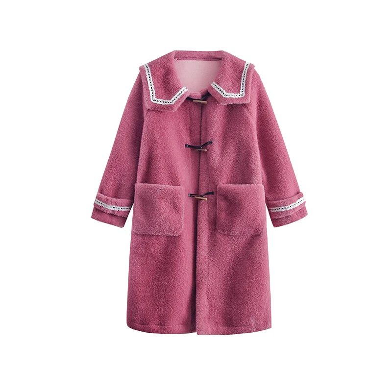 Женское длинное бархатное пальто из искусственной норки кожи двубортное нежный