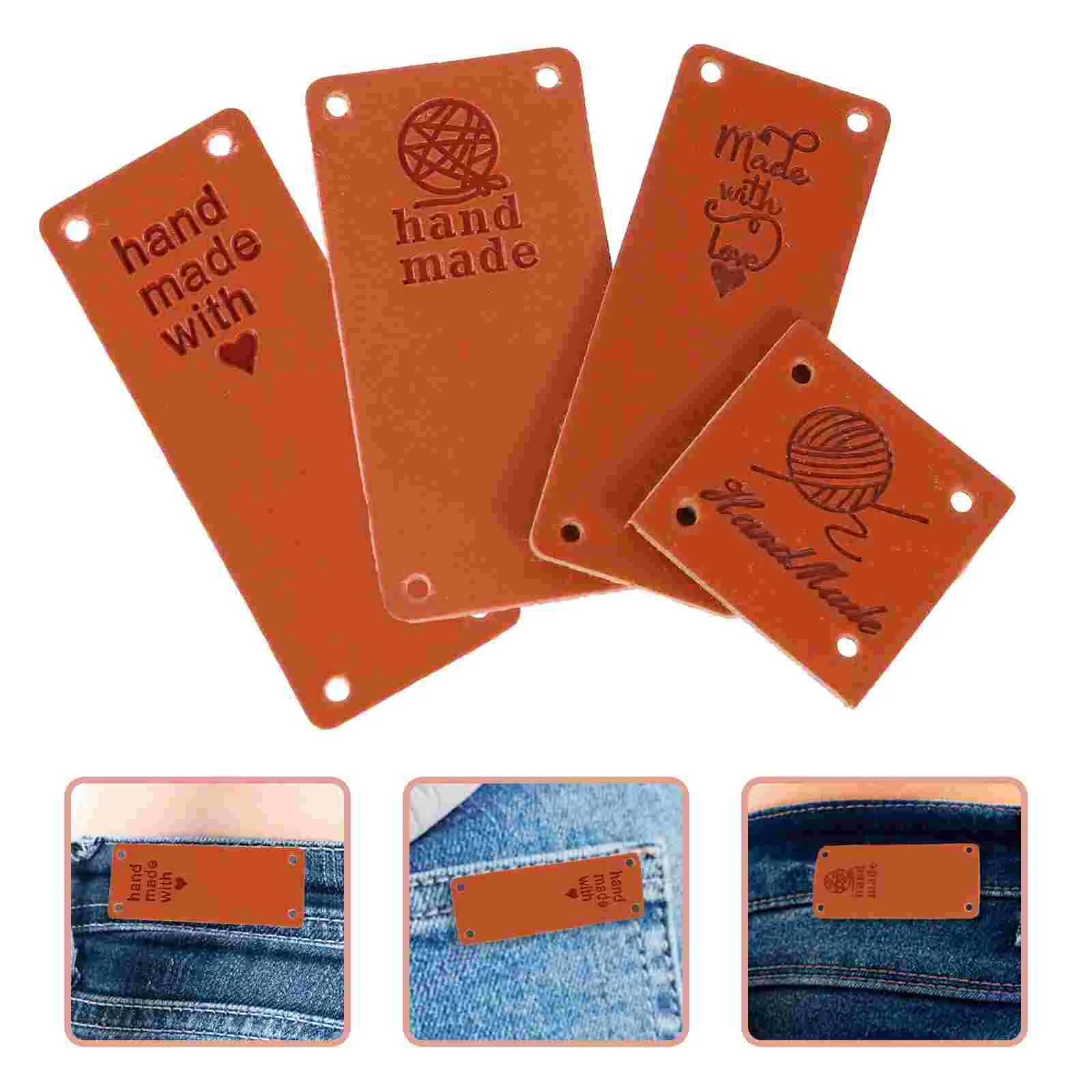 

Tag Label Clothing Handmade Apparel Labels Hand Made Tags Embossed Jeans Pu Diy Knitting Clothes Sewing Accessories Holes