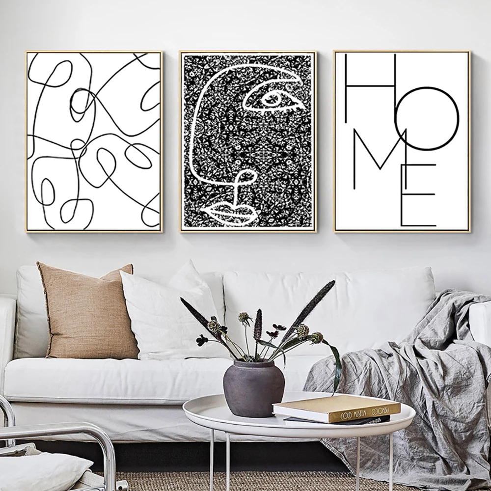 

Modern simple art line bedroom hanging painting living room abstract character face restaurant decorative painting