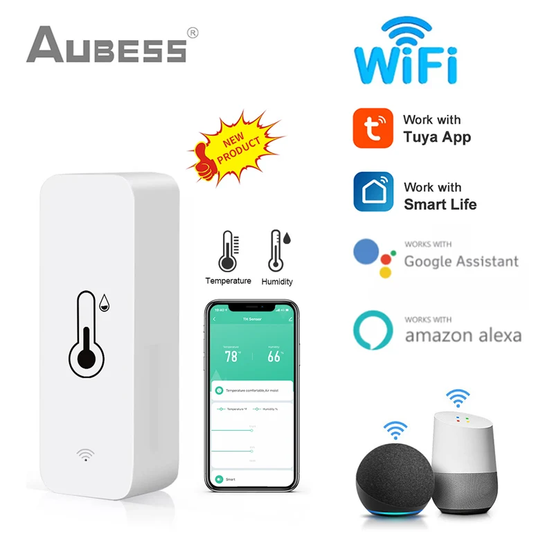 

WIFI Smart Temperature And Humidity Sensor Battery Powered Tuya Smart Life App Remote Control Monitor For Alexa Google Home