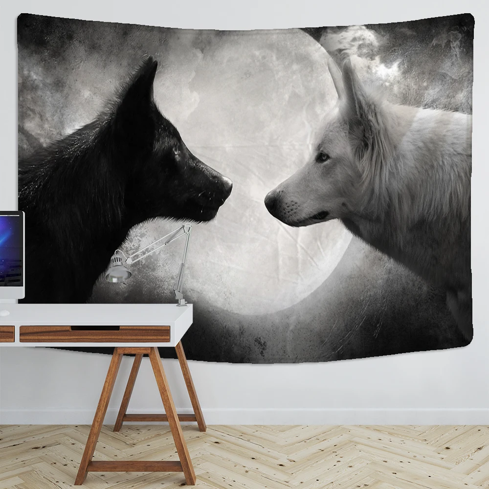 

Animals Wolf Tapestry Background Psychedelic Wall Hanging Tribal Aesthetic Room Decor Sheets Beach Accessories Mat Howl At Night