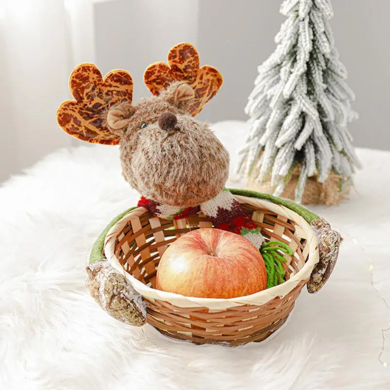 

Merry Christmas Candy Wicker Basket Christmas Decor Elk Snowman Santa Claus Fruit Basket Food Rack Home Новый Год Decoration 1PC