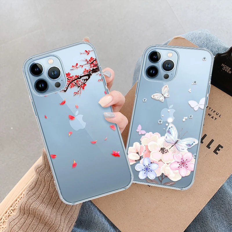 

Flower Phone Case For iPhone 13 Pro 12 Mini XS Max 7 Plus 8 SE 6 TPU Cases For iPhone 14 ProMax 11 X XR Transparent Soft Cover