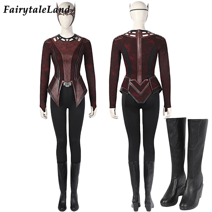 

Halloween Superheroine In The Multiverse of Madness Scarlet Cosplay Wanda Costume Maximoff Outfit Sexy Suit