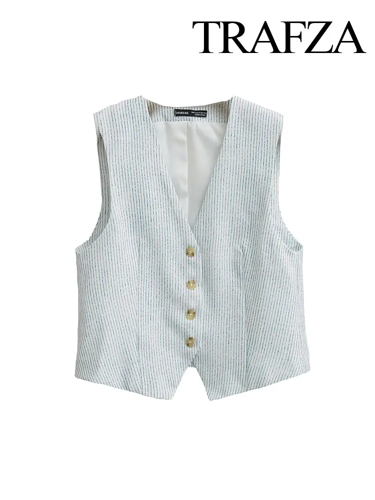 Женская летняя одежда TRAFZA однобортный облегающий офисный женский полосатый топ