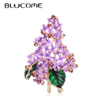 blucome purple small flower brooch for women enamel brooches jewelry green leaves decorative garment dress accessories pin