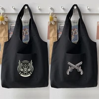 shopping shoulder bag harajuku womens bag casual commuter bag tote bag handbag gothic skull pattern printed canvas bag black