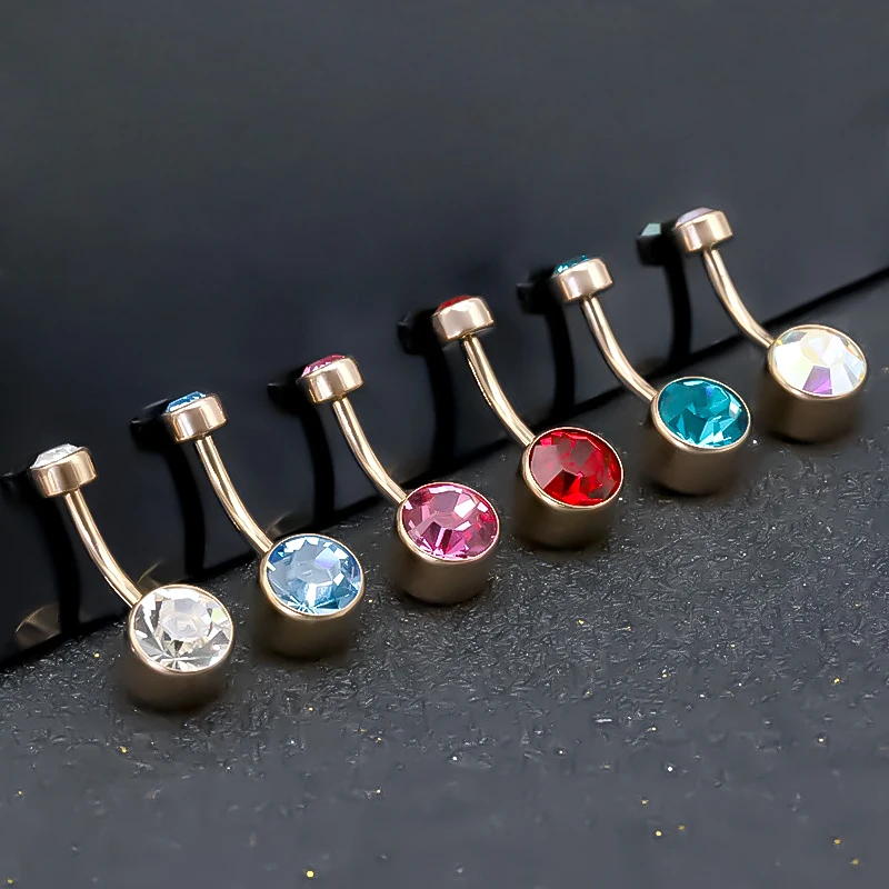 6PCS/Lot G23 Titanium Piercing Belly Button Rings Internally Threaded Crystal Gem Navel Piercings Body Jewelry for Women 14G