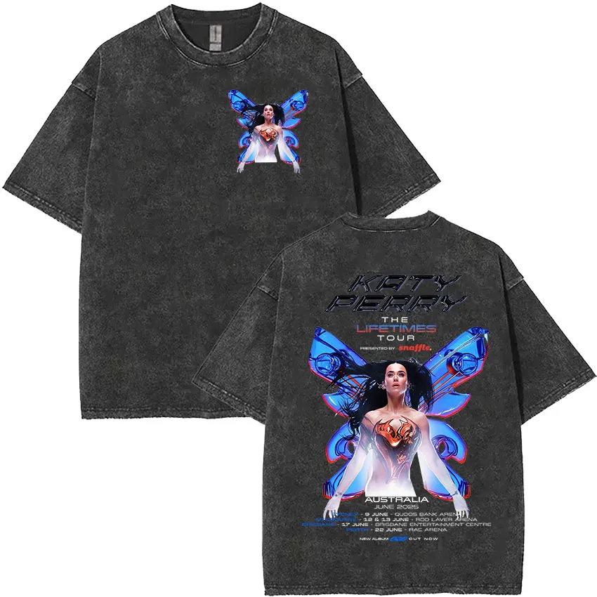 Футболка с альбомом Singer Katy Perry The Lifetimes Tour 2025 мужская и женская винтажная стираная