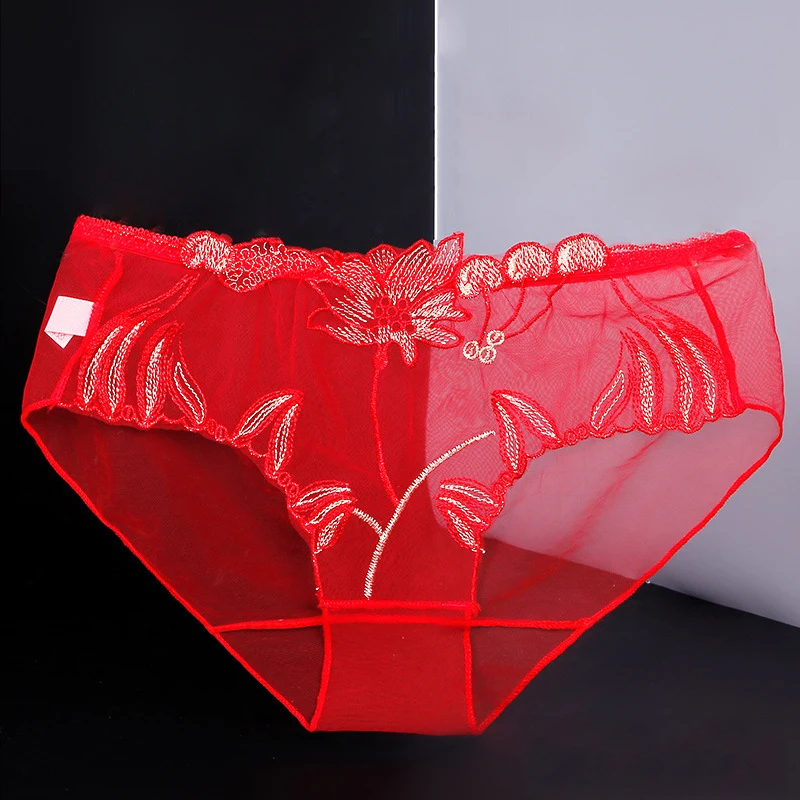 

Embroidery Transparent Thong Panties Women Lace See Through Crotch Mesh Bottom Sexy Seamless womens panties T-pants Underwear