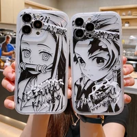 cute cartoon demon slayer nezuko tanjirou japan anime transparent case cover for iphone 13 12 11 pro max x xr xs 7 8 plus