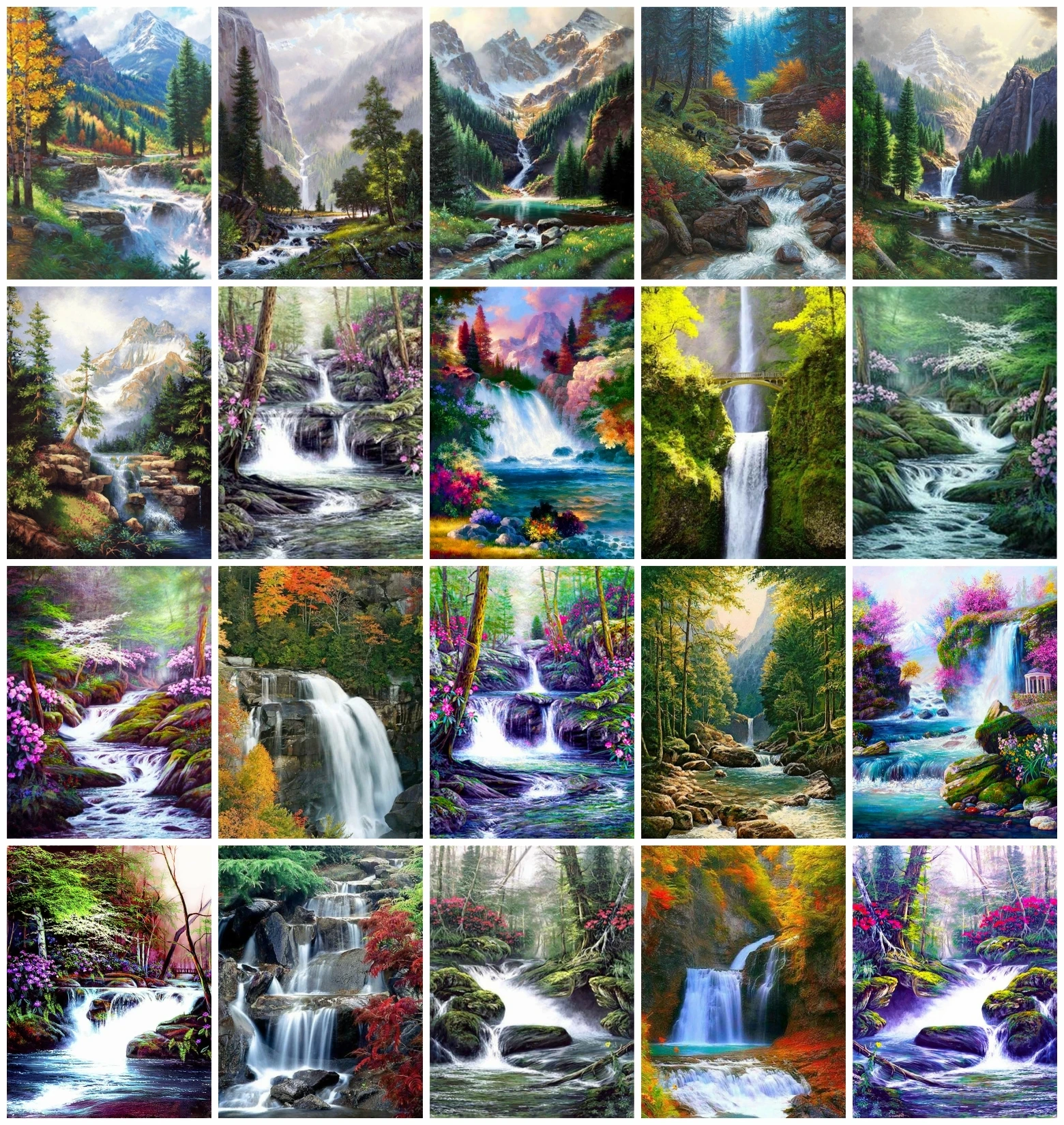 

AZQSD DIY Coloring Picture By Number Waterfall Mountain On Canvas Handpainted Painting By Numbers Landscape Frameless Wall Decor
