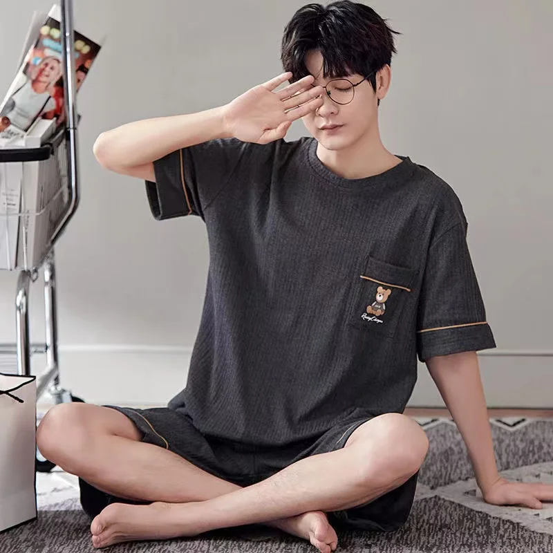 Summer Men's Pajamas Sets 100% Cotton Sleepwear Plus Size Short Sleeve Shorts Leisure Home Clothes 2 Pieces/Set Lounge Pijam