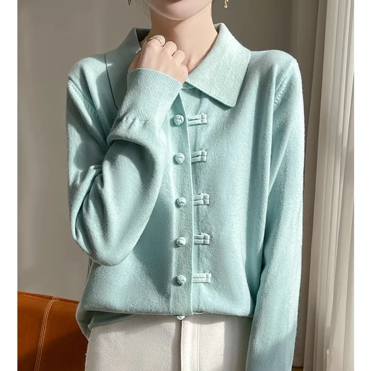 Осень и зима новая трикотажная нижняя рубашка с воротником-поло женский