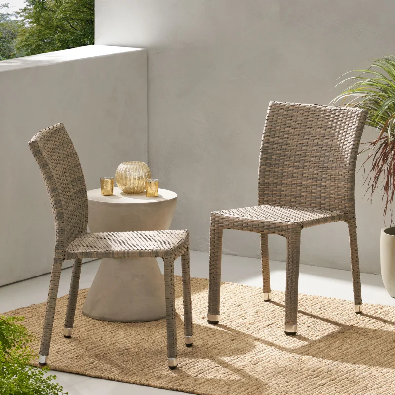 

Outdoor Wicker Armless Stacking Chairs with an Aluminum Frame, Set of 2, Chateau Grey