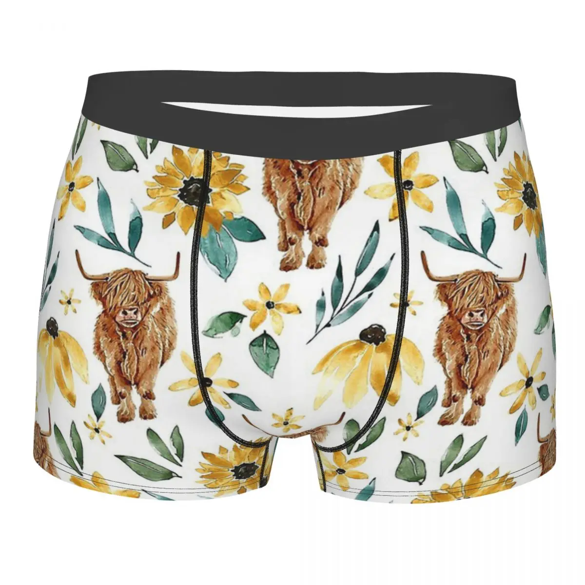 

Highland Cow Wildflowers Cow Sunflowers Towards The Sun Flower Underpants Homme Panties Shorts Boxer Briefs Men's Underwear