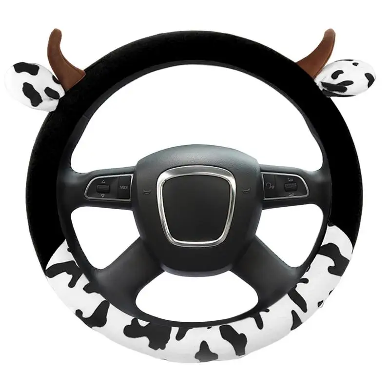 

Car Wheel Cover Cow Horn Design Wrap For Steering Wheel Sweat Absorption Car Steering Wheel Accessories For SUVs Cars RVs Trucks